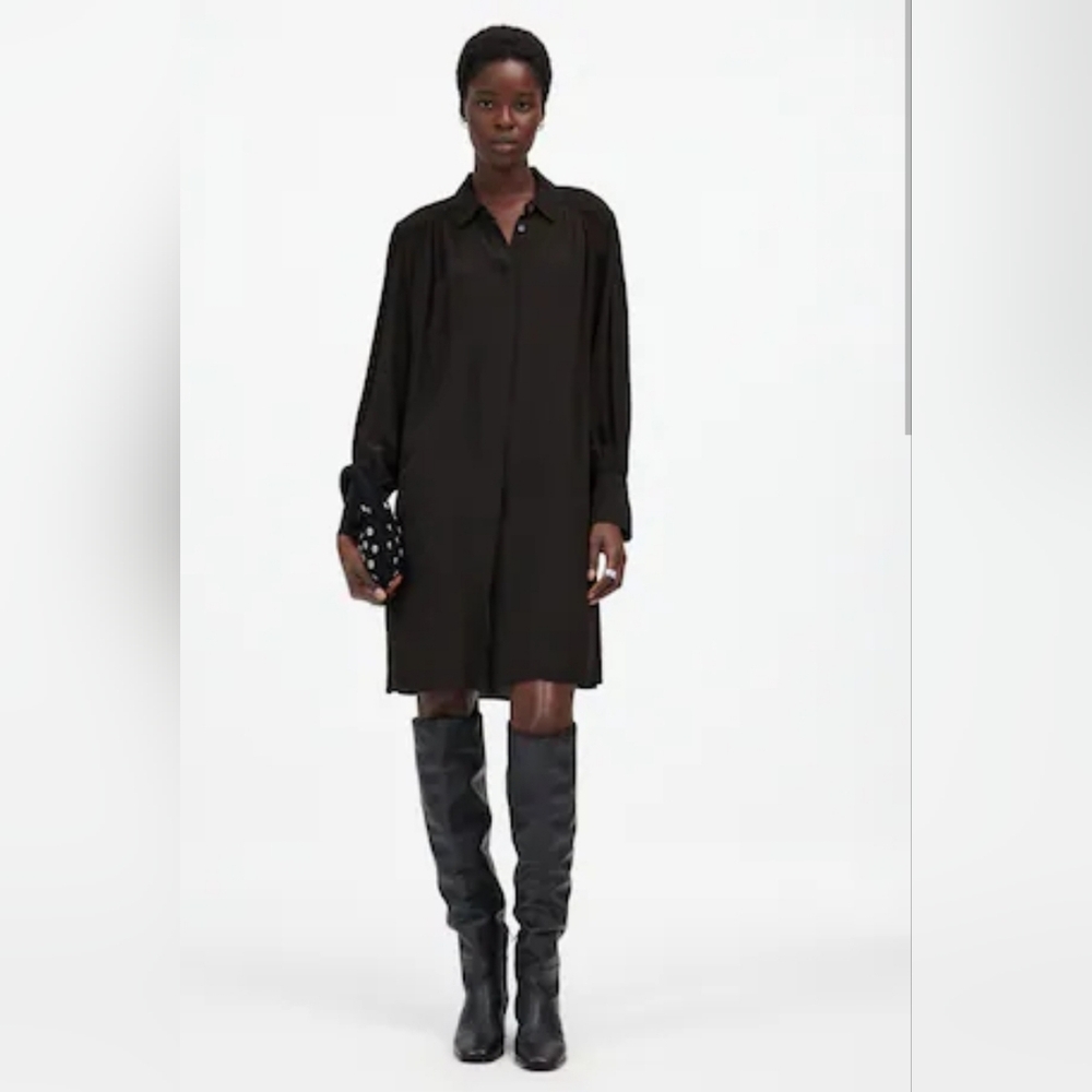 Madewell Relaxed Button-Front Mini Dress Black xxs $138 oversized